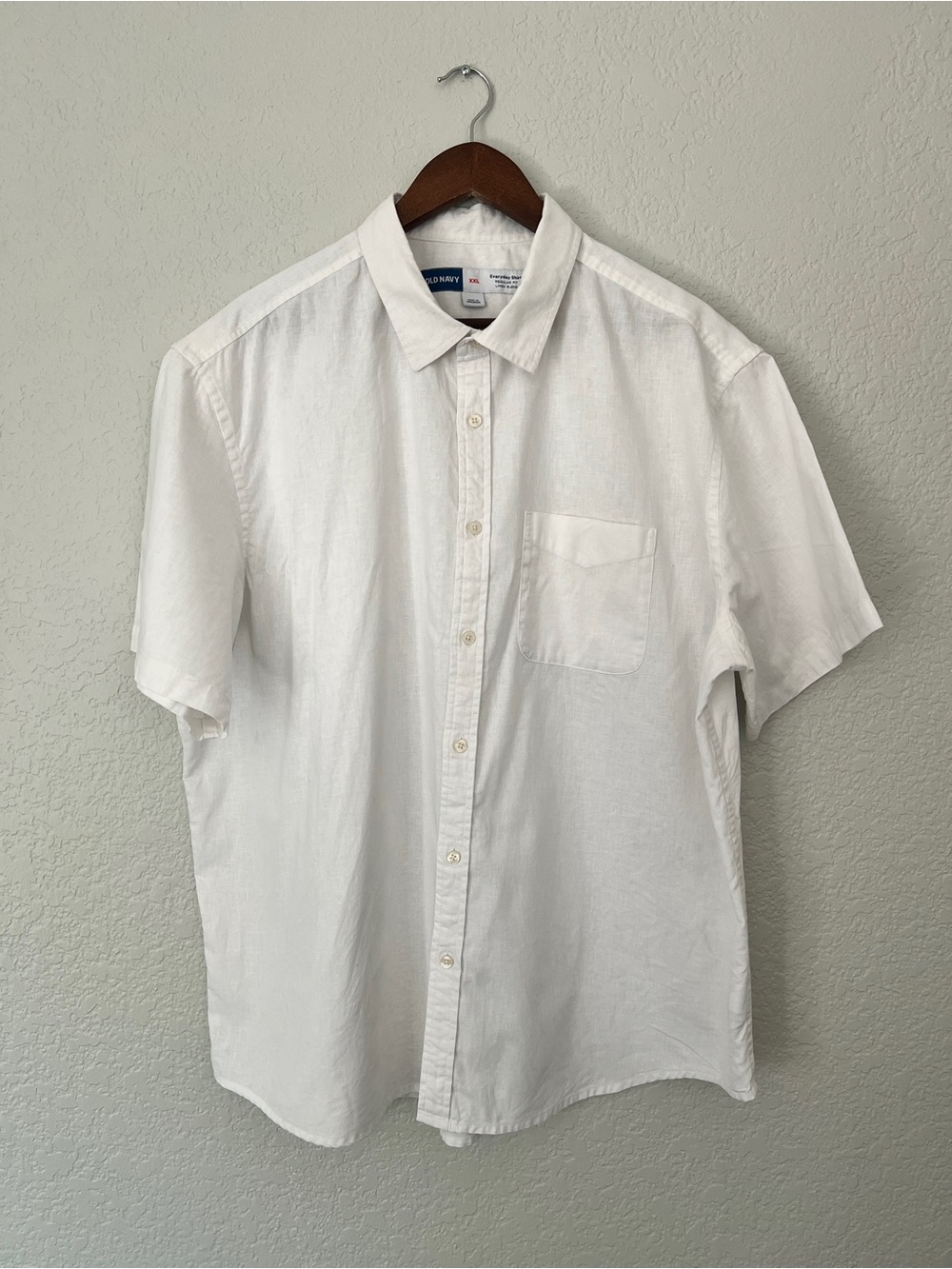 Old Navy White Short-Sleeve Button-Down Linen Blend Shirt XXL